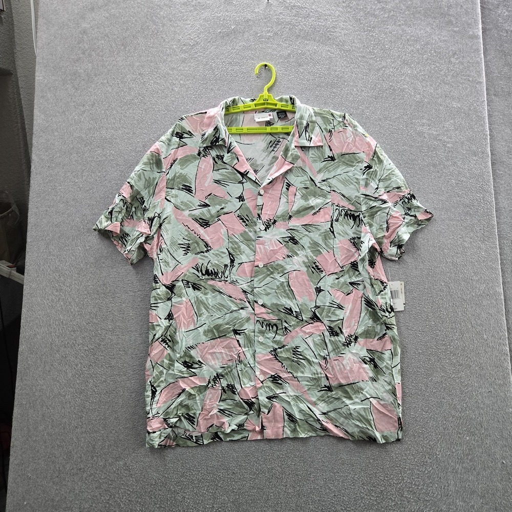Stranger Things Men Button Up Shirt 3XBT Green Geometric Hawaiian NWT